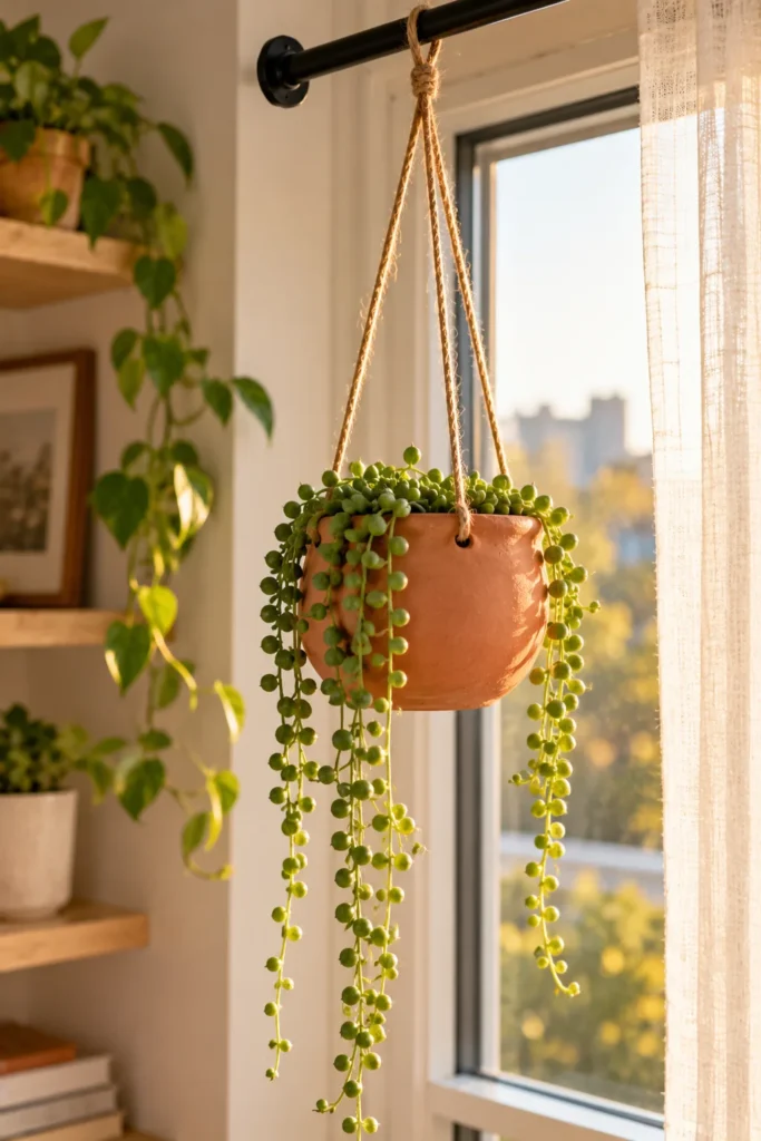 Hanging string-of-pearls planter