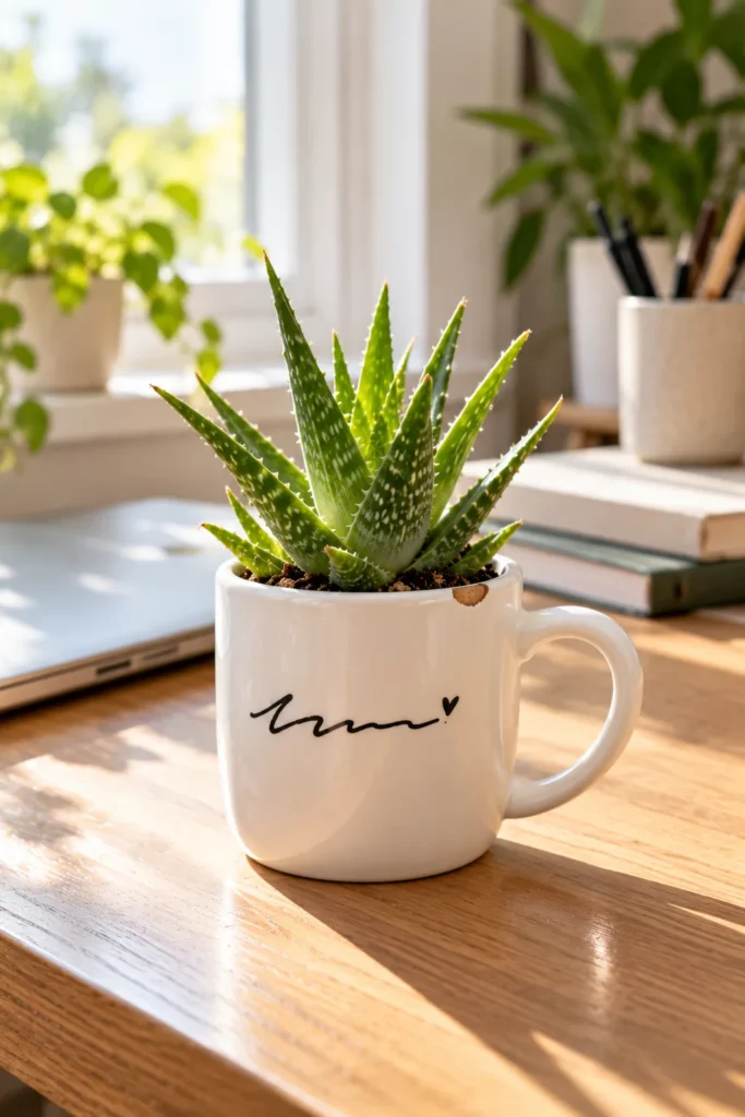 Coffee mug aloe planter