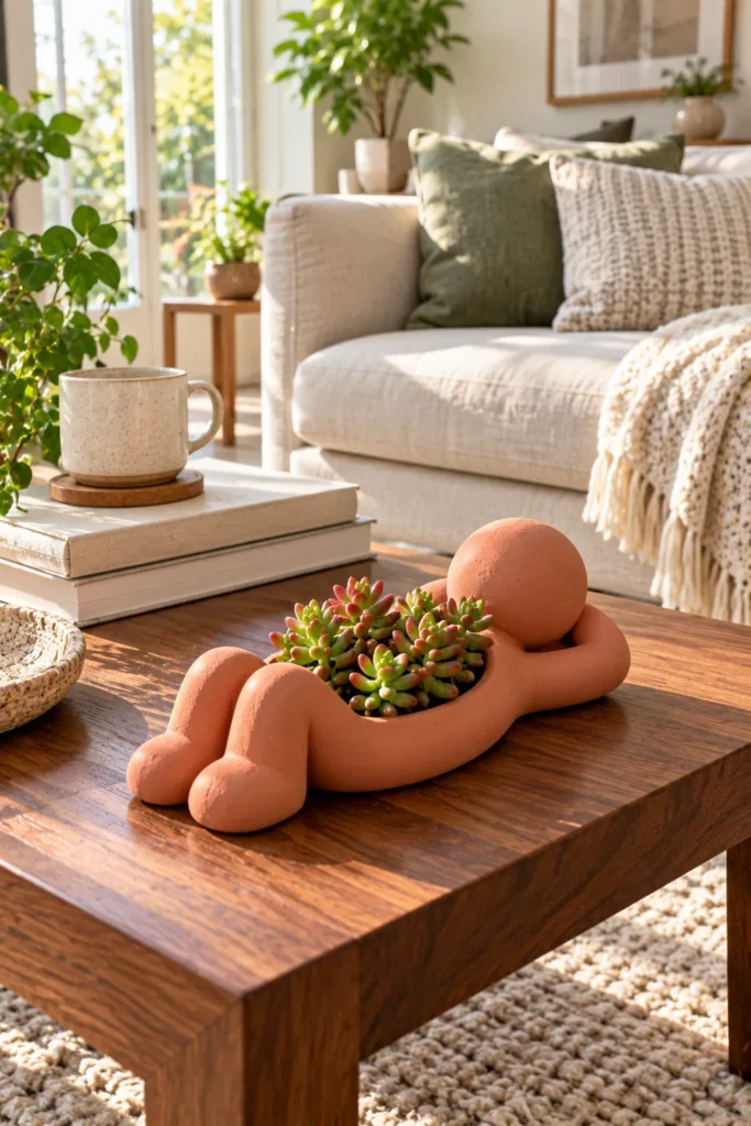 Reclining figure succulent garden