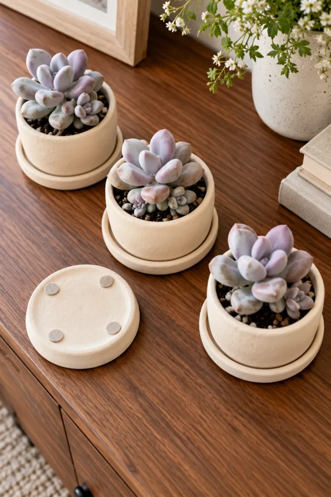 Matching clay pots and saucers