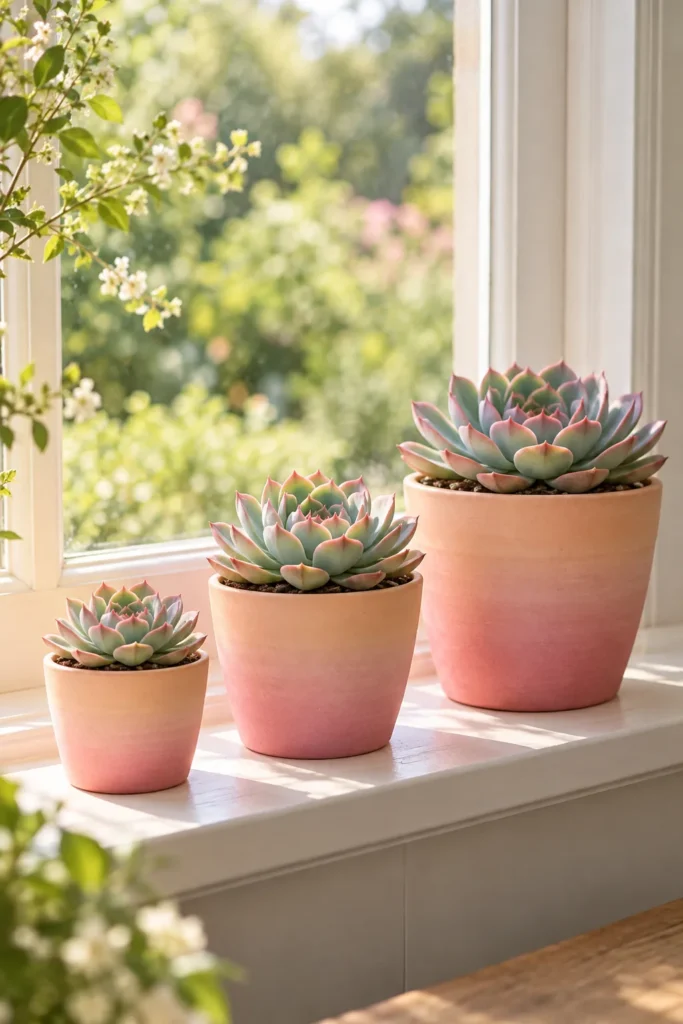 Pastel Ombre Pots That Fade Into Echeveria Pink
