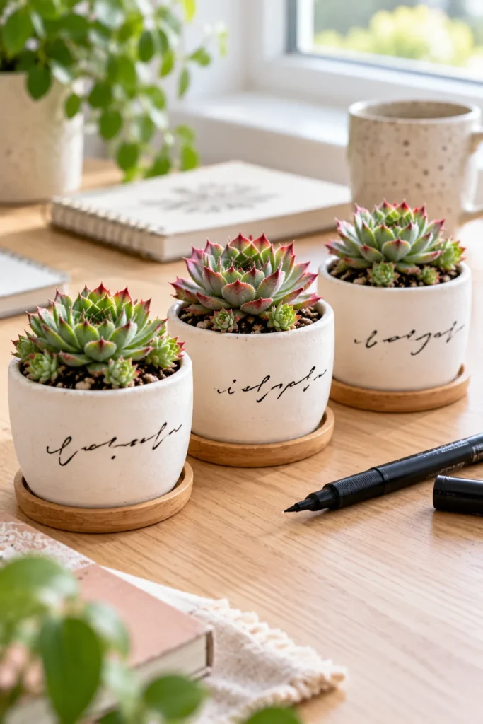 Hand-lettered succulent pots