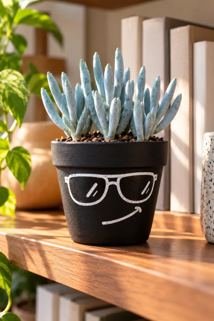 Sunglasses pot with blue mohawk