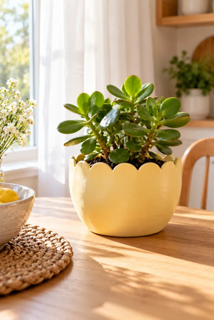 Yellow scalloped-rim jade planter